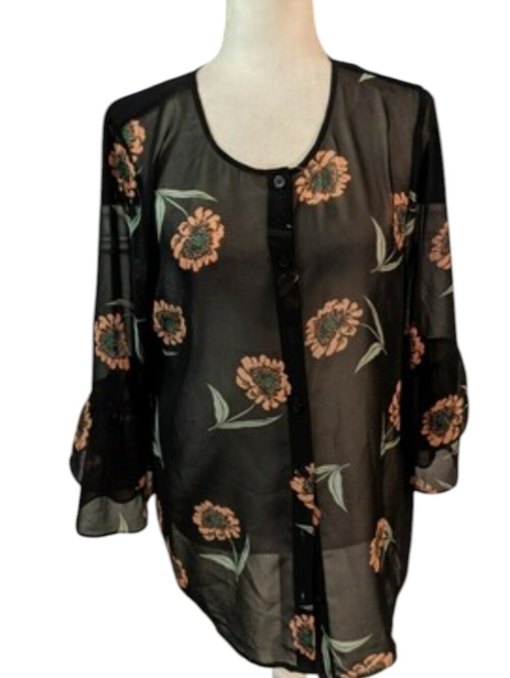 Cabi La Di Dah Poetcore Boho Blouse Sheer Floral Boho Romantic Poet Sleeve
